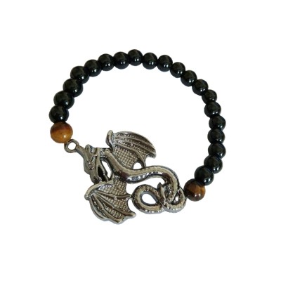 Black Onyx Bracelet Dragon Charm